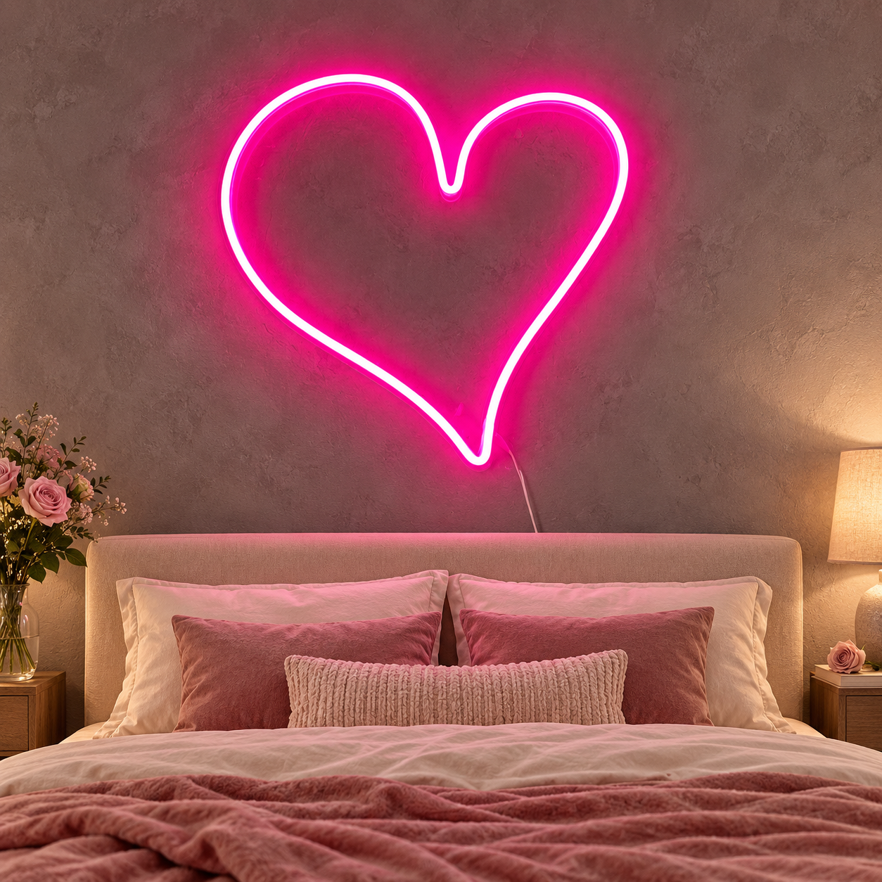 Classic Pink Heart Neon Sign, Romantic Bedroom Wall Light, Minimalist Love Decor, Wedding And Anniversary Gift