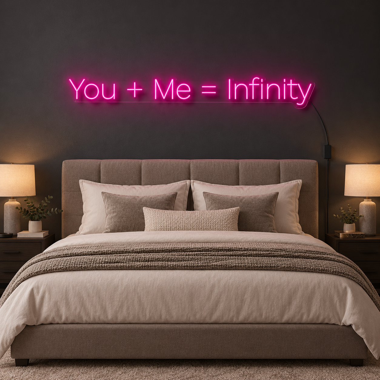 You Plus Me Equals Infinity Neon Sign, Pink Romantic Bedroom Wall Decor, Couples Anniversary And Wedding Gift