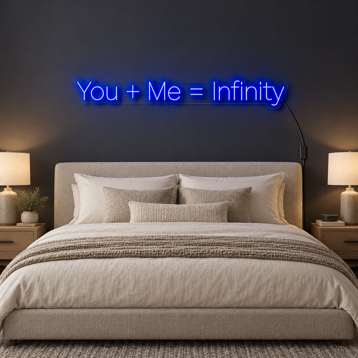 You Plus Me Equals Infinity Neon Sign, Blue Romantic Bedroom Wall Decor, Couples Anniversary And Wedding Gift