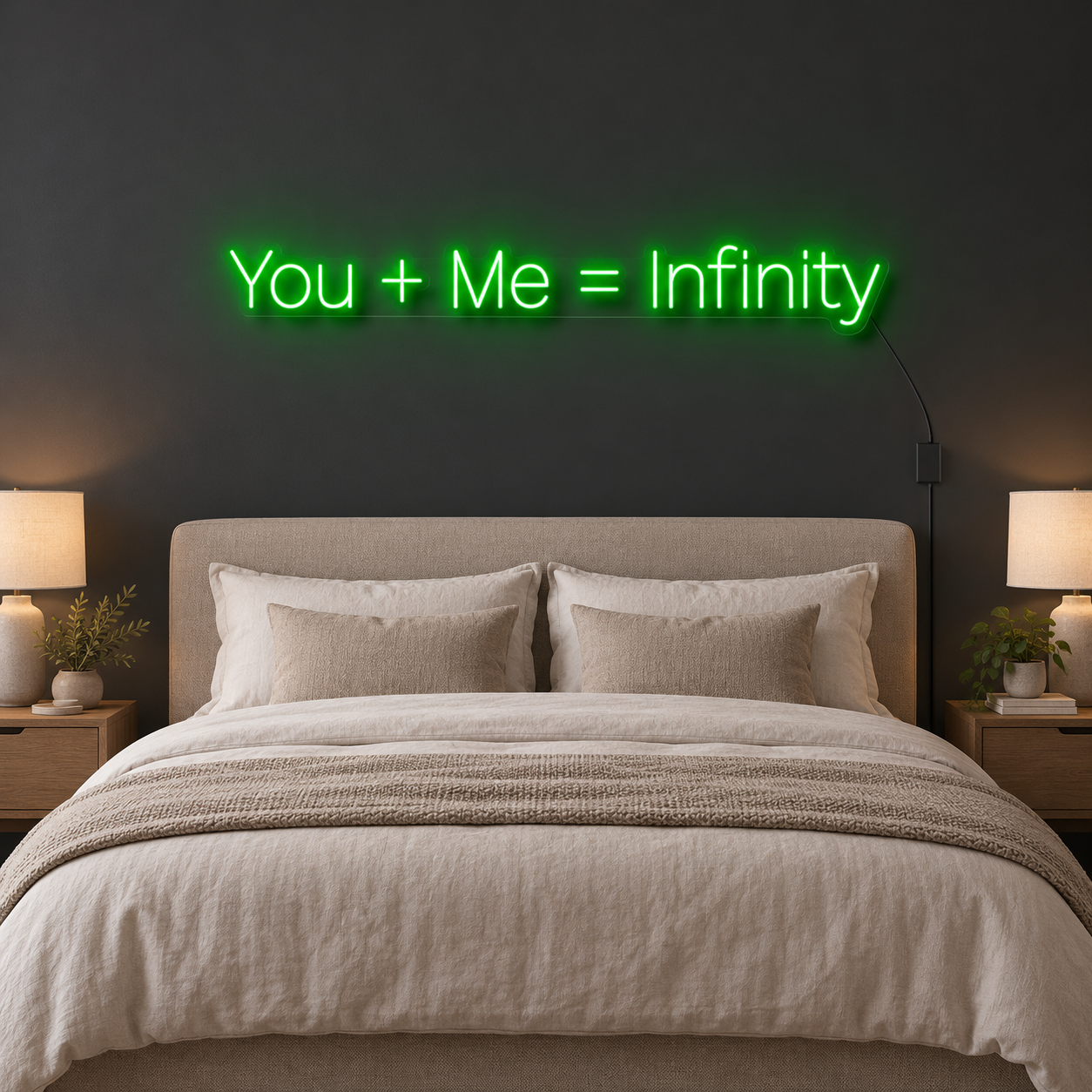 You Plus Me Equals Infinity Neon Sign, Green Romantic Bedroom Wall Decor, Couples Anniversary And Wedding Gift
