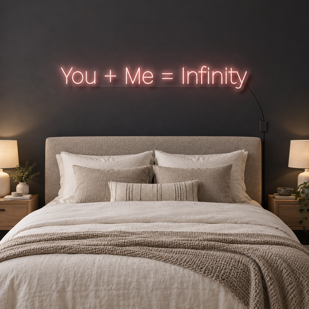 You Plus Me Equals Infinity Neon Sign, Pink Romantic Bedroom Wall Decor, Couples Anniversary And Wedding Gift