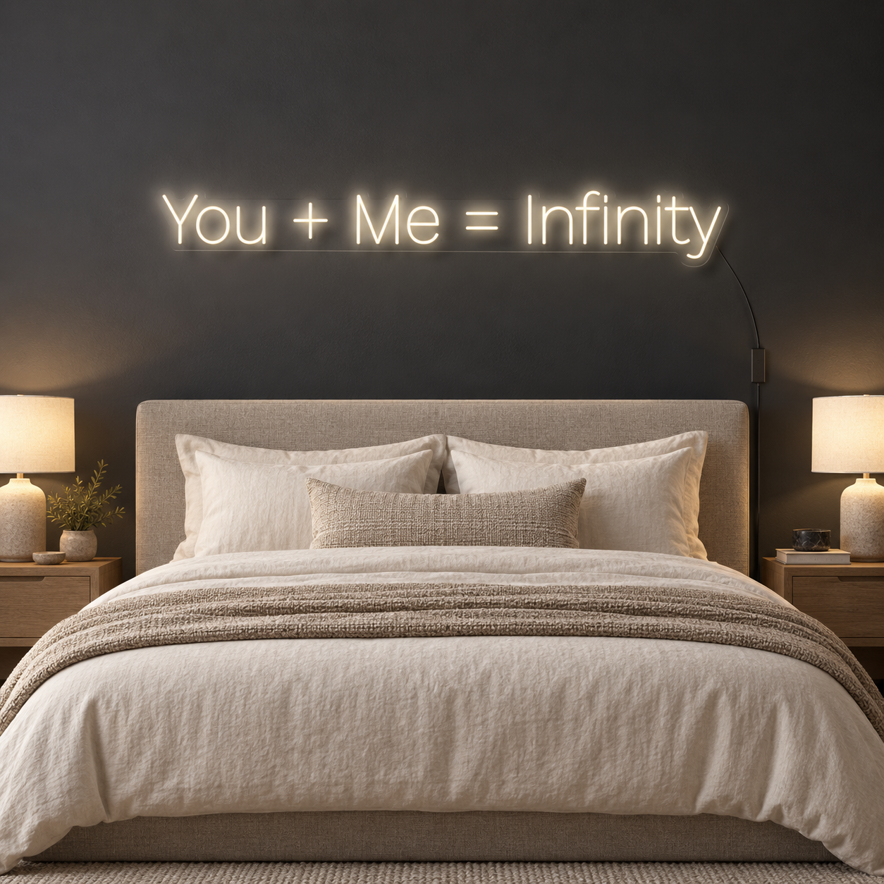 You Plus Me Equals Infinity Neon Sign, Warm White Couples Bedroom Decor, Romantic Wall Art, Wedding Anniversary Gift