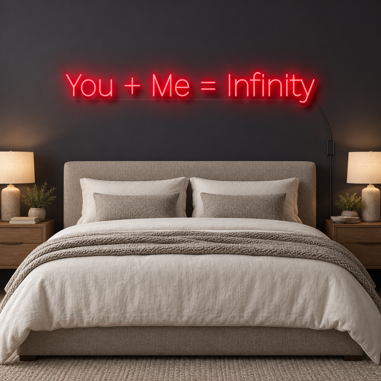 You Plus Me Equals Infinity Neon Sign, Red Romantic Bedroom Wall Decor, Couples Wedding Anniversary Gift