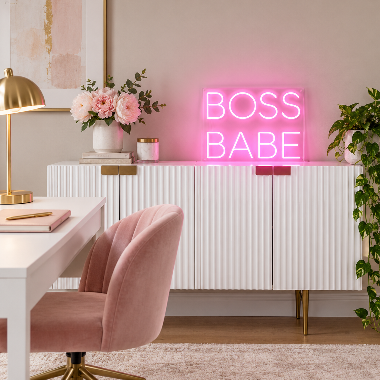 Boss Babe Neon Sign, Pink Home Office Wall Decor, Motivational Entrepreneur Gift, Beauty Salon Studio Decor
