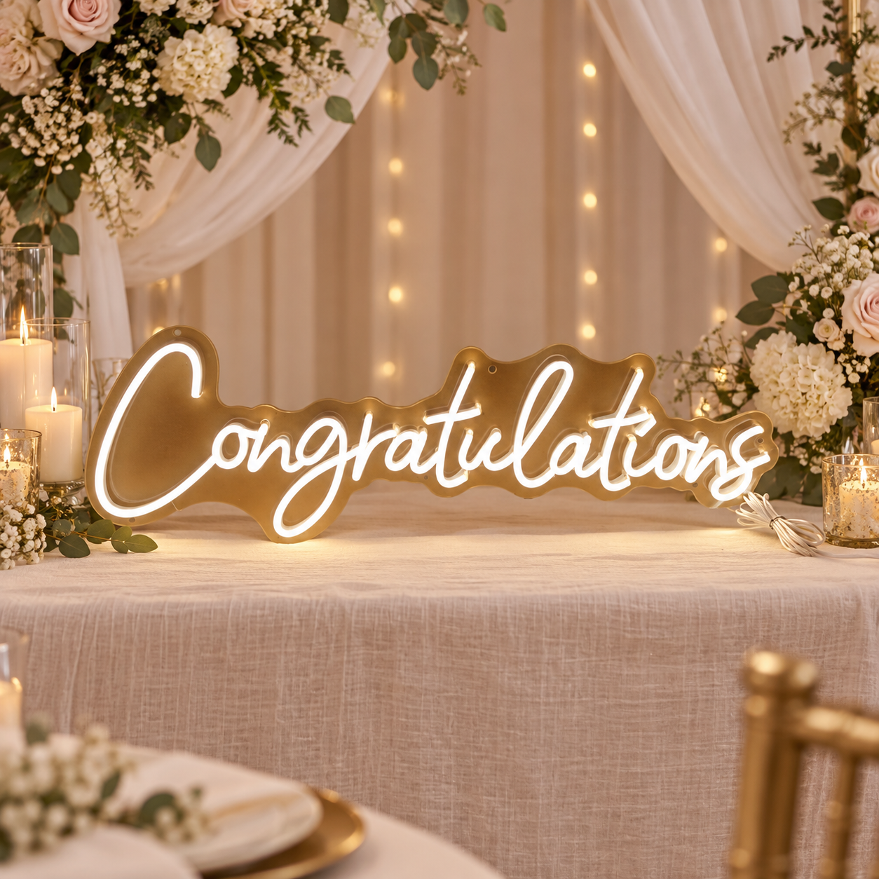 Congratulations Neon Sign, Wedding Led Wall Light, Celebration Party Decor, Event Backdrop Neon Sign, Reception Decoration, Photo Booth Lighting