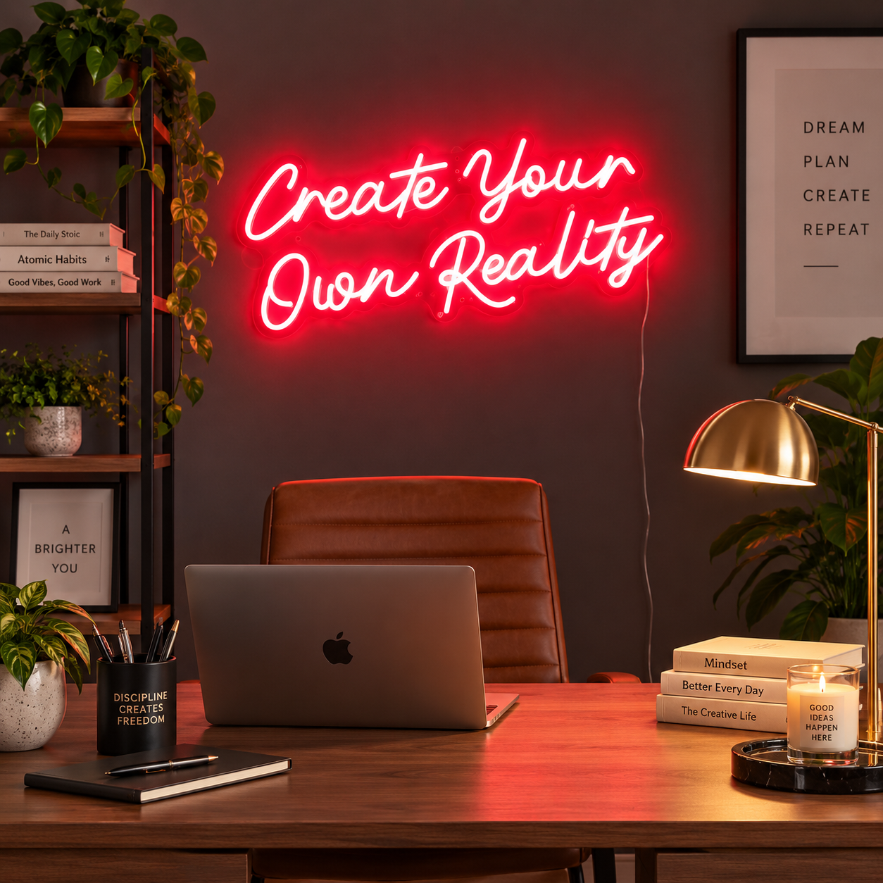 Create Your Own Reality Neon Sign, Motivational Led Wall Light, Home Office Decor, Inspirational Quote Neon Sign, Workspace Wall Art