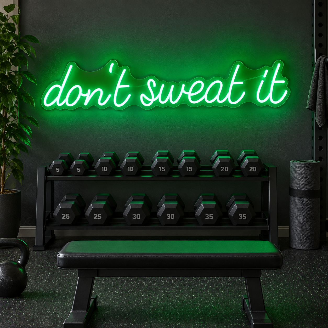 Don'T Sweat It Neon Sign, Green Quote Led Wall Light, Home Gym Decor, Fitness Room Sign, Yoga Studio And Wellness Gift