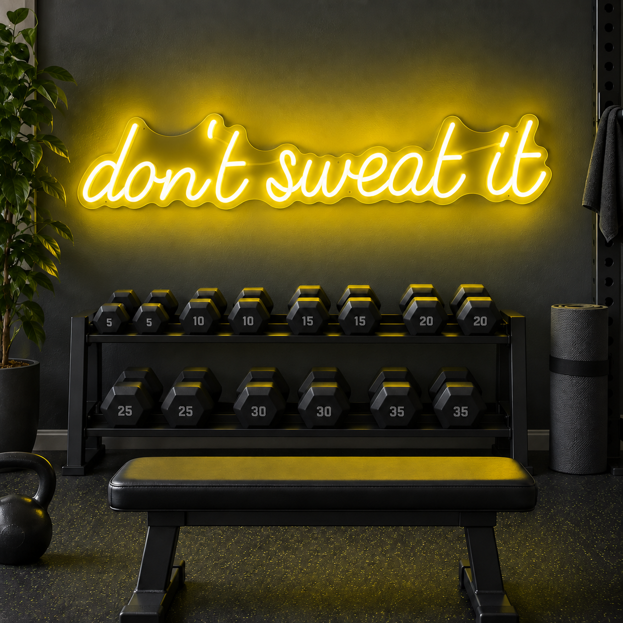 Don'T Sweat It Neon Sign, Yellow Quote Led Wall Light, Home Gym Decor, Fitness Room Sign, Yoga Studio And Wellness Gift