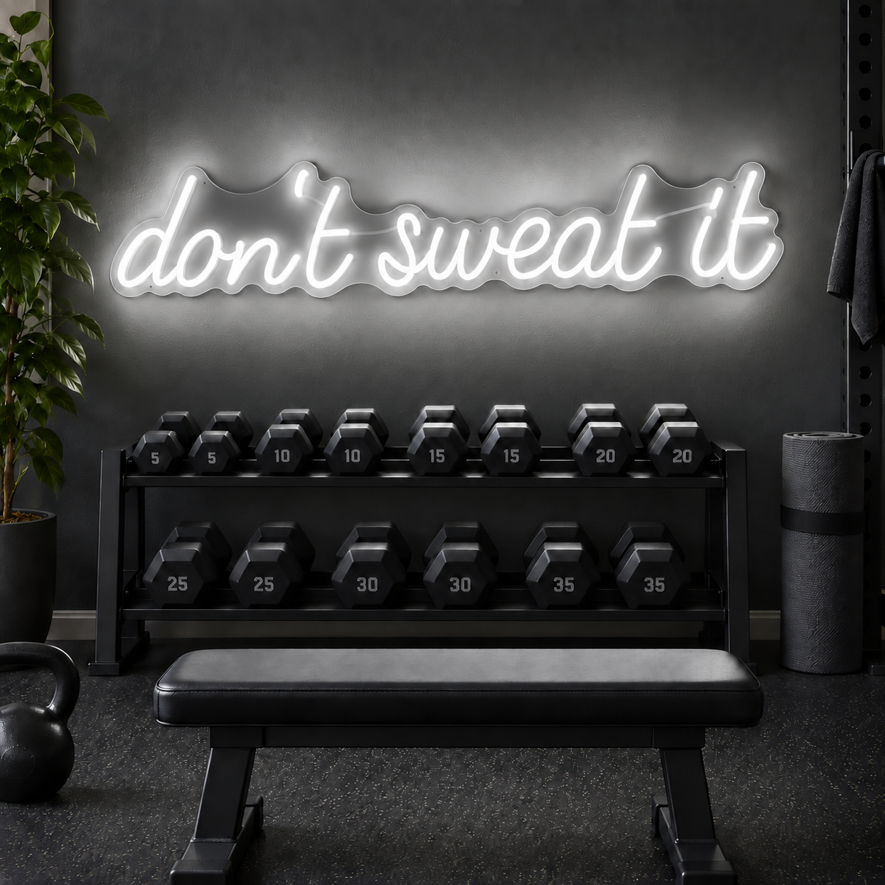 Don'T Sweat It Neon Sign, Green Quote Led Wall Light, Home Gym Decor, Fitness Room Sign, Yoga Studio And Wellness Gift