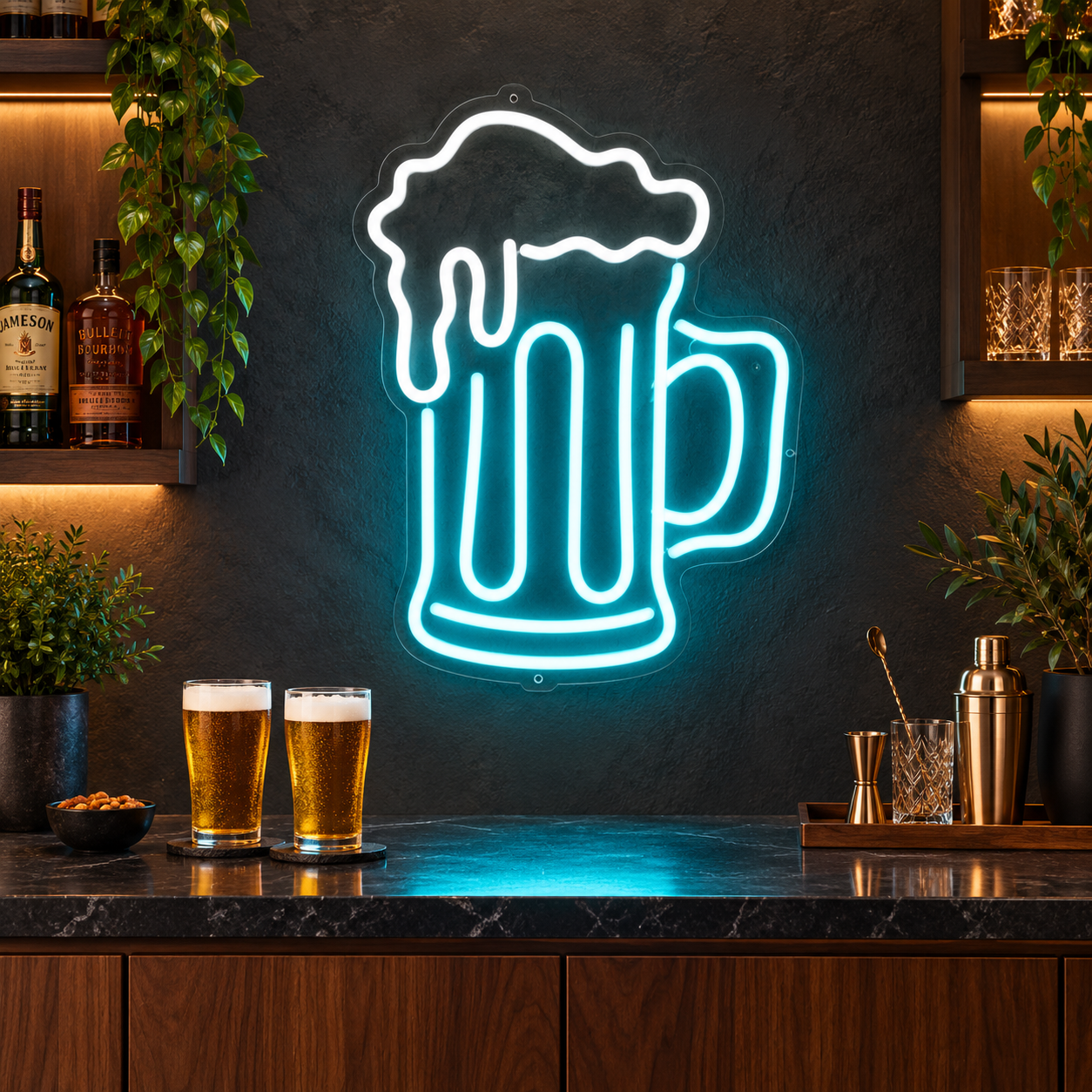 Spilled Beer Blue Led Neon Sign, Beer Mug Wall Light, Home Bar Decor, Pub Man Cave Sign, Gift For Beer Lovers And Bartenders