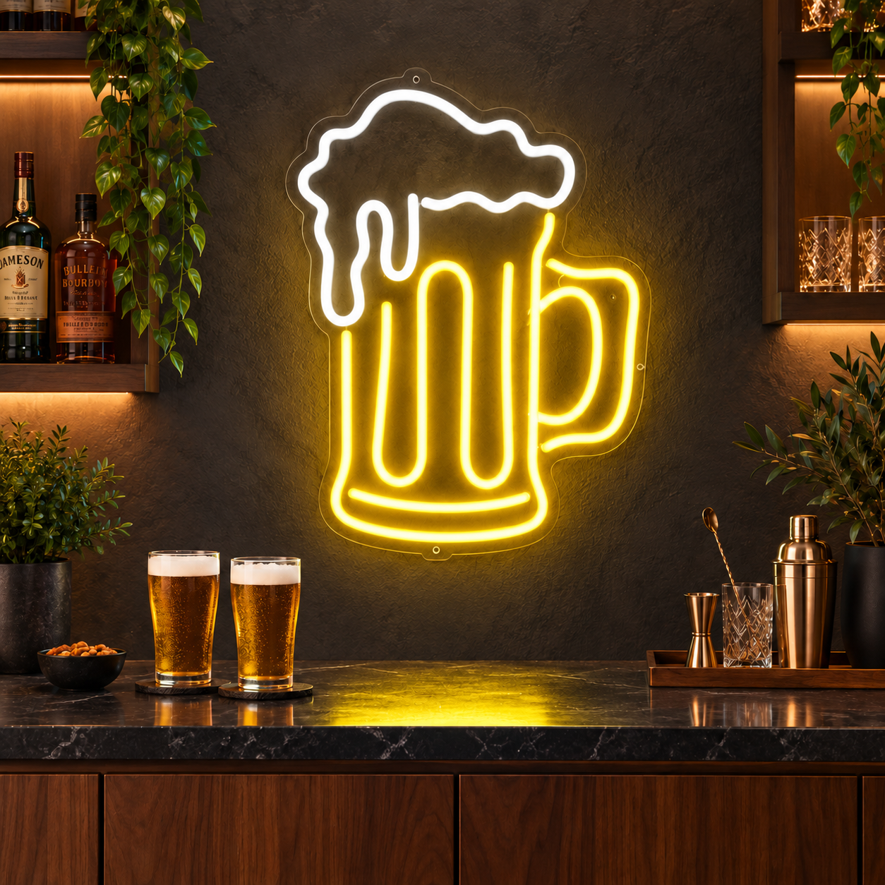 Spilled Beer Yellow Led Neon Sign, Beer Mug Wall Light, Home Bar Decor, Pub Man Cave Sign, Gift For Beer Lovers And Bartenders