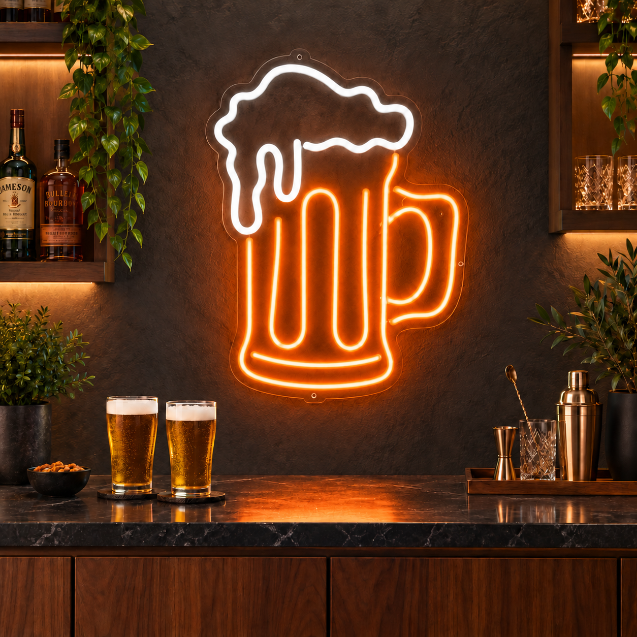 Spilled Beer Orange Led Neon Sign, Beer Mug Wall Light, Home Bar Decor, Pub Man Cave Sign, Gift For Beer Lovers And Bartenders