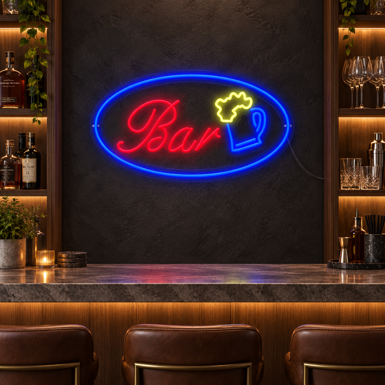 Bar Beer Neon Sign, Oval Beer Mug Led Wall Light, Home Bar And Pub Decor, Man Cave Sign, Birthday Gift For Beer Lovers And Bartenders