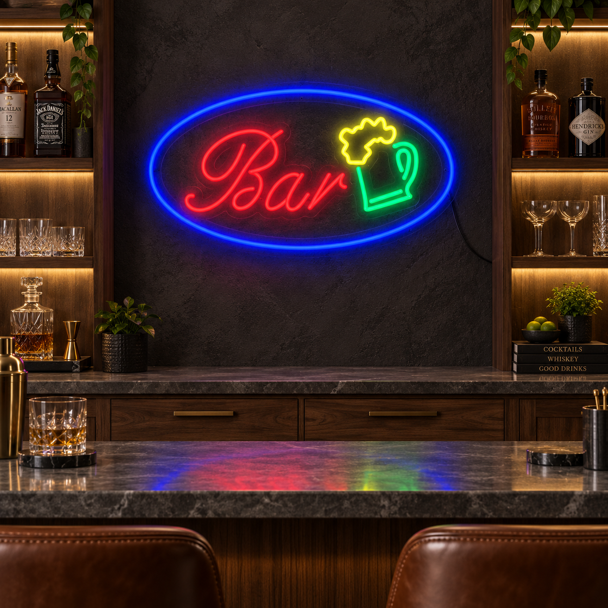 Colorful Bar Beer Neon Sign, Green Beer Mug Led Wall Light, Blue Oval Home Bar Decor, Retro Pub Sign, Gift For Beer Lovers And Bartenders