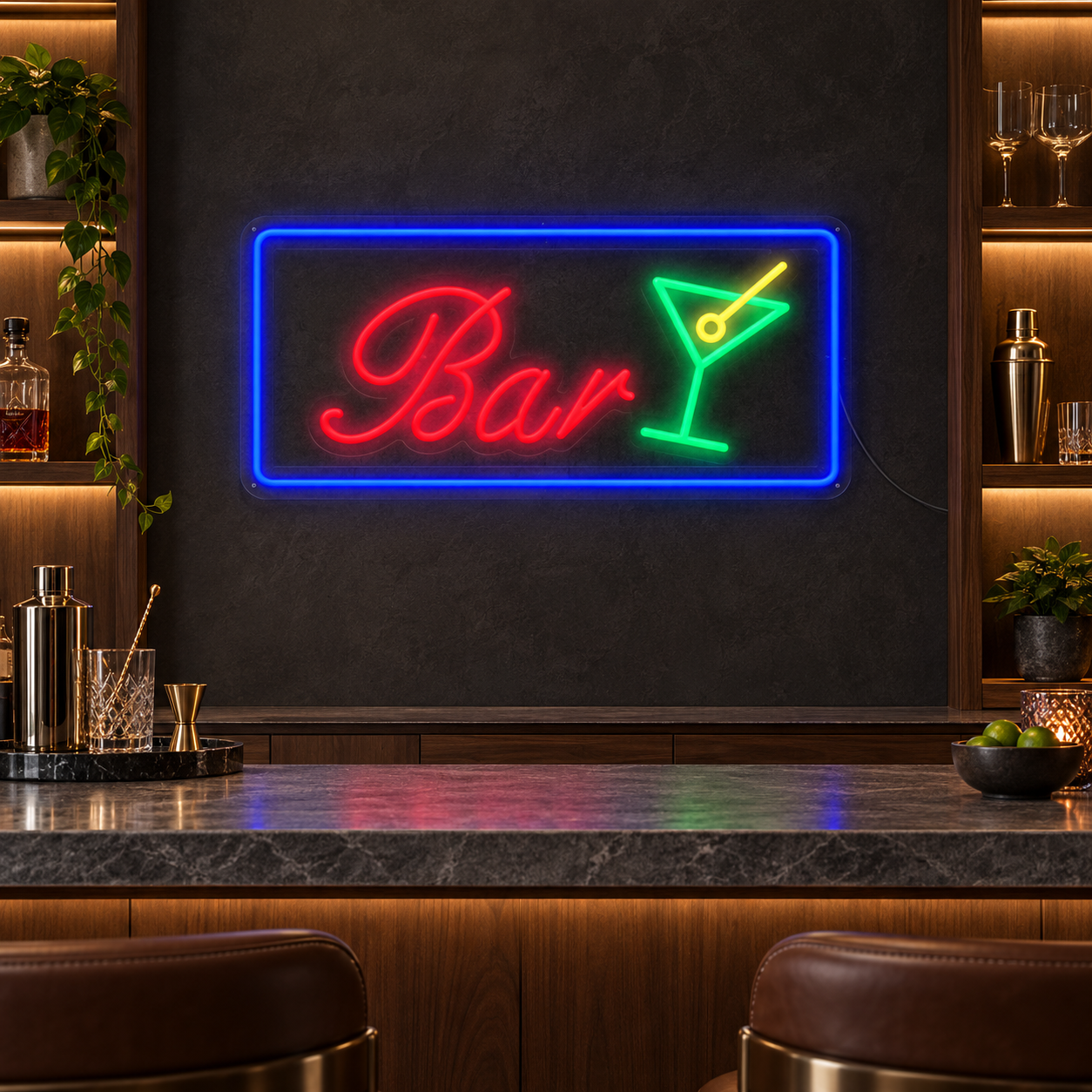 Cocktail Bar Neon Sign, Martini Glass Led Wall Light, Home Bar And Lounge Decor, Retro Pub Sign, Gift For Cocktail Lovers And Bartenders