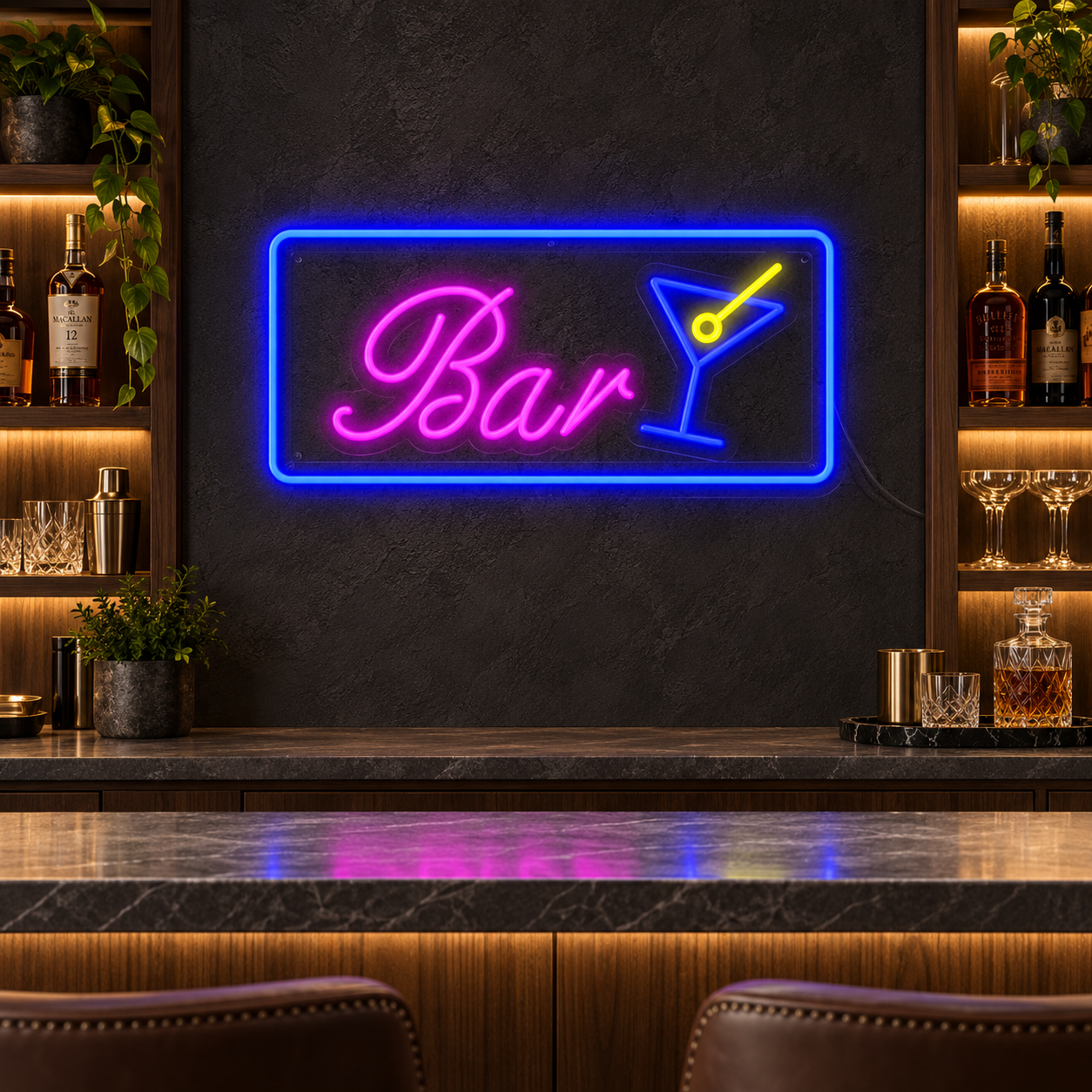 Pink Cocktail Bar Neon Sign, Blue Martini Glass Led Wall Light, Home Bar And Lounge Decor, Retro Pub Sign, Gift For Cocktail Lovers