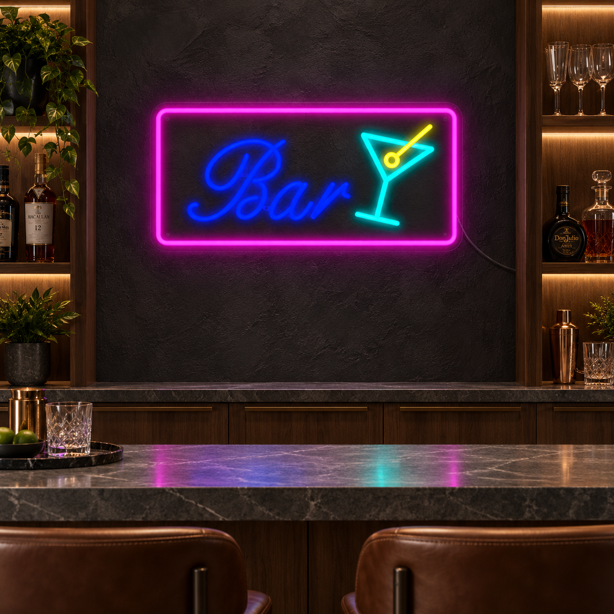 Colorful Cocktail Bar Neon Sign, Turquoise Martini Glass Led Light, Pink Home Bar Decor, Retro Lounge Sign, Gift For Cocktail Lovers