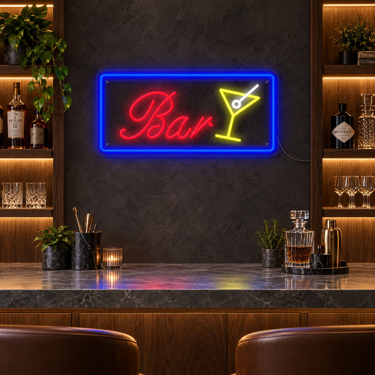 Martini Bar Neon Sign, Lime Cocktail Glass Led Wall Light, Blue And Red Home Bar Decor, Retro Lounge Sign, Gift For Cocktail Lovers