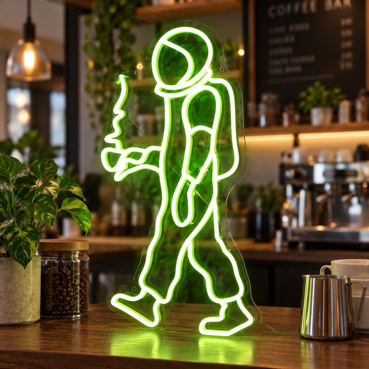 Astronaut Holding Coffee Neon Sign, Space Explorer Led Wall Light, Home Coffee Bar And Gaming Room Decor, Gift For Coffee Lovers And Gamers