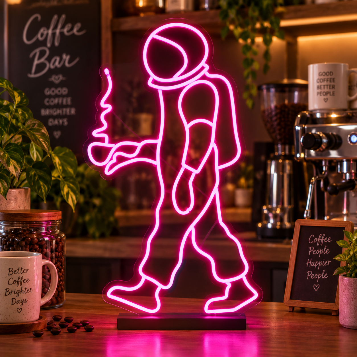 Astronaut Holding Coffee Neon Sign, Space Explorer Led Wall Light, Home Coffee Bar And Gaming Room Decor, Gift For Coffee Lovers And Gamers