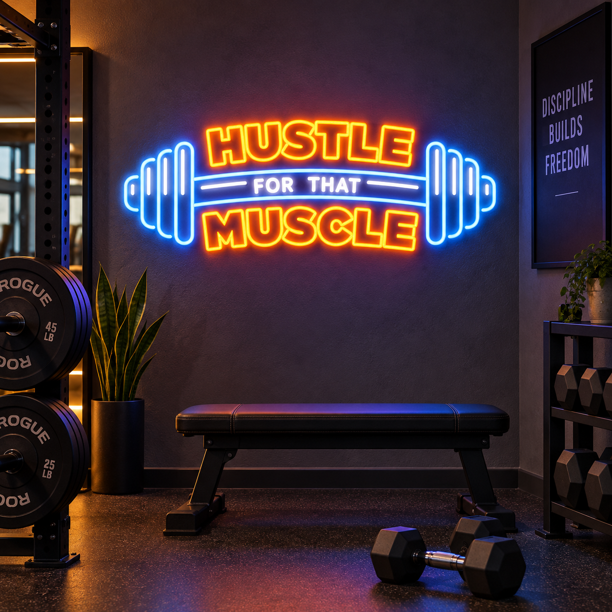 Hustle For That Muscle Neon Sign Led Light, Gym Wall Decor, Fitness Motivation Neon Lamp, Home Gym Sign, Bodybuilding Room Decor, Workout Studio Neon Sig