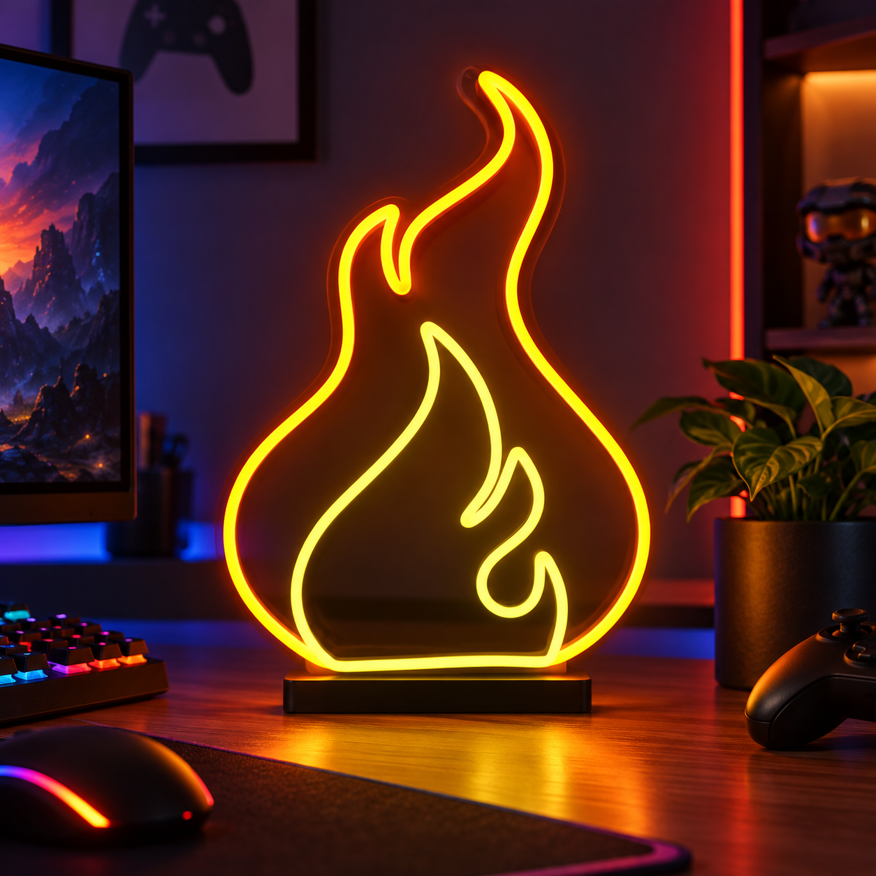 Yellow Flame Neon Sign Led Light, Fire Wall Decor, Flame Neon Lamp, Gaming Room Decor, Man Cave Wall Art, Home Bar Neon Sign, Garage Decor, Cool Gift For Fire Lovers