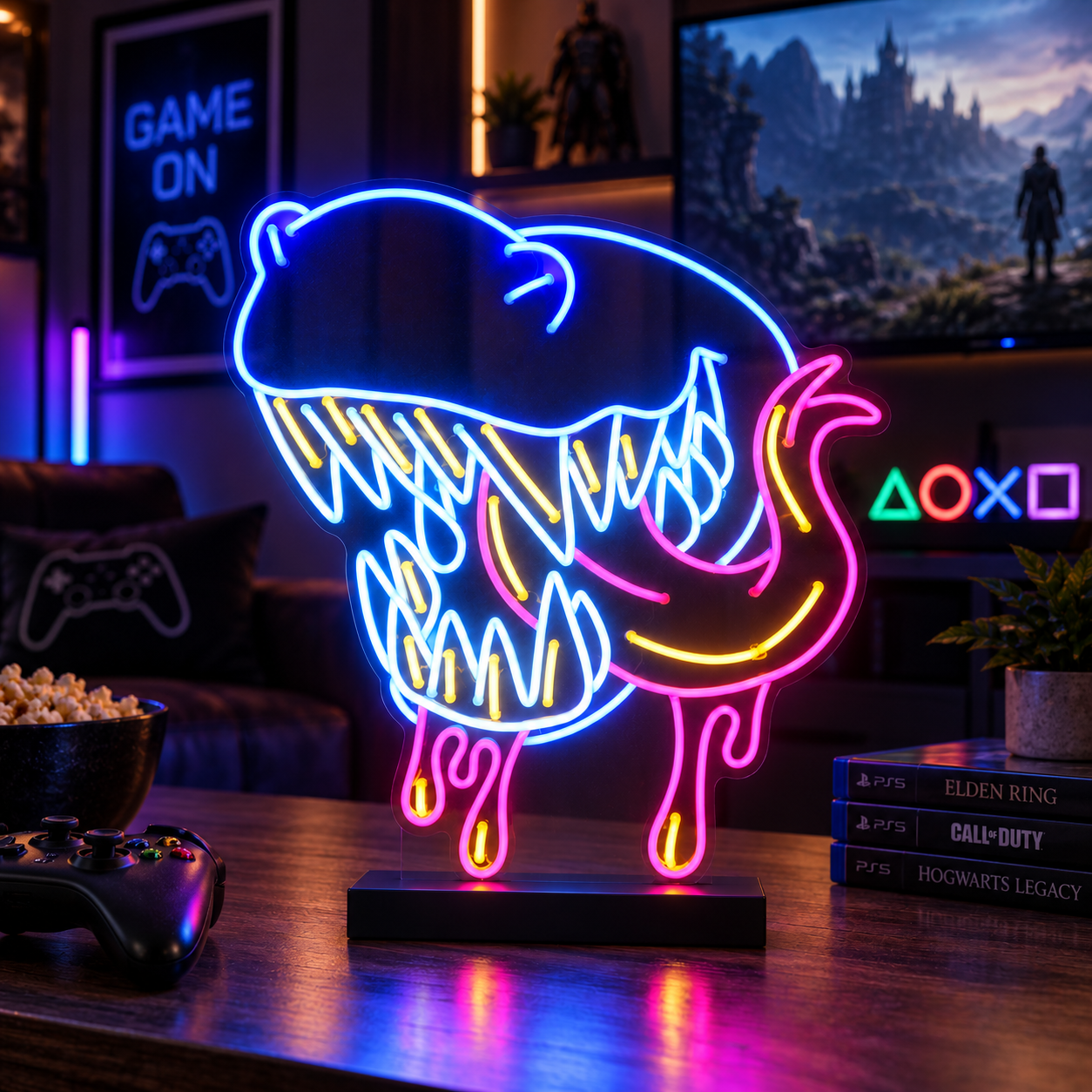 Monster Mouth Neon Sign Led Light, Horror Wall Decor, Creepy Monster Neon Lamp, Halloween Room Decor, Gaming Room Wall Art, Man Cave Neon Sign, Spooky Home Bar Light