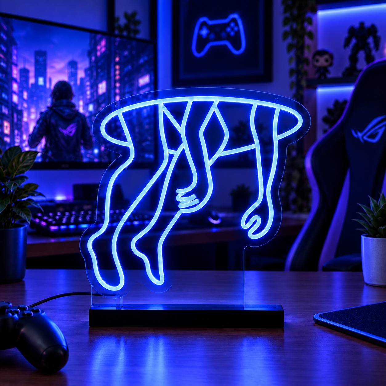 Man Are Sucked In A Hole Neon Sign Led Light, Surreal Neon Wall Decor, Deep Blue Aesthetic Room Decor, Dark Humor Neon Lamp, Gaming Room Wall Art, Halloween Room Sign