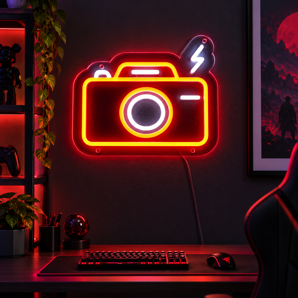 Camera Flash Neon Sign Led Light, Photography Wall Decor, Camera Neon Lamp, Creator Room Decor, Photo Studio Neon Sign, Content Creator Setup, Bedroom Wall Art