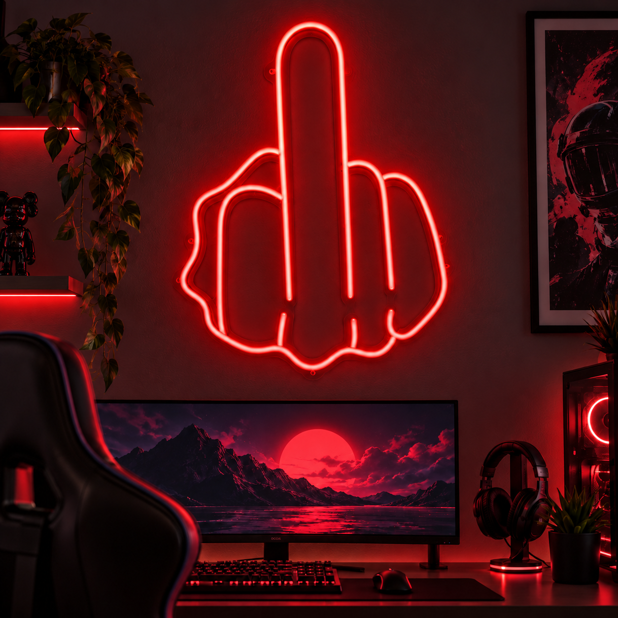 Middle Finger Neon Sign Led Light, Hand Gesture Neon Wall Decor, Funny Edgy Neon Lamp, Gaming Room Decor, Man Cave Wall Art, Street Style Room Sign