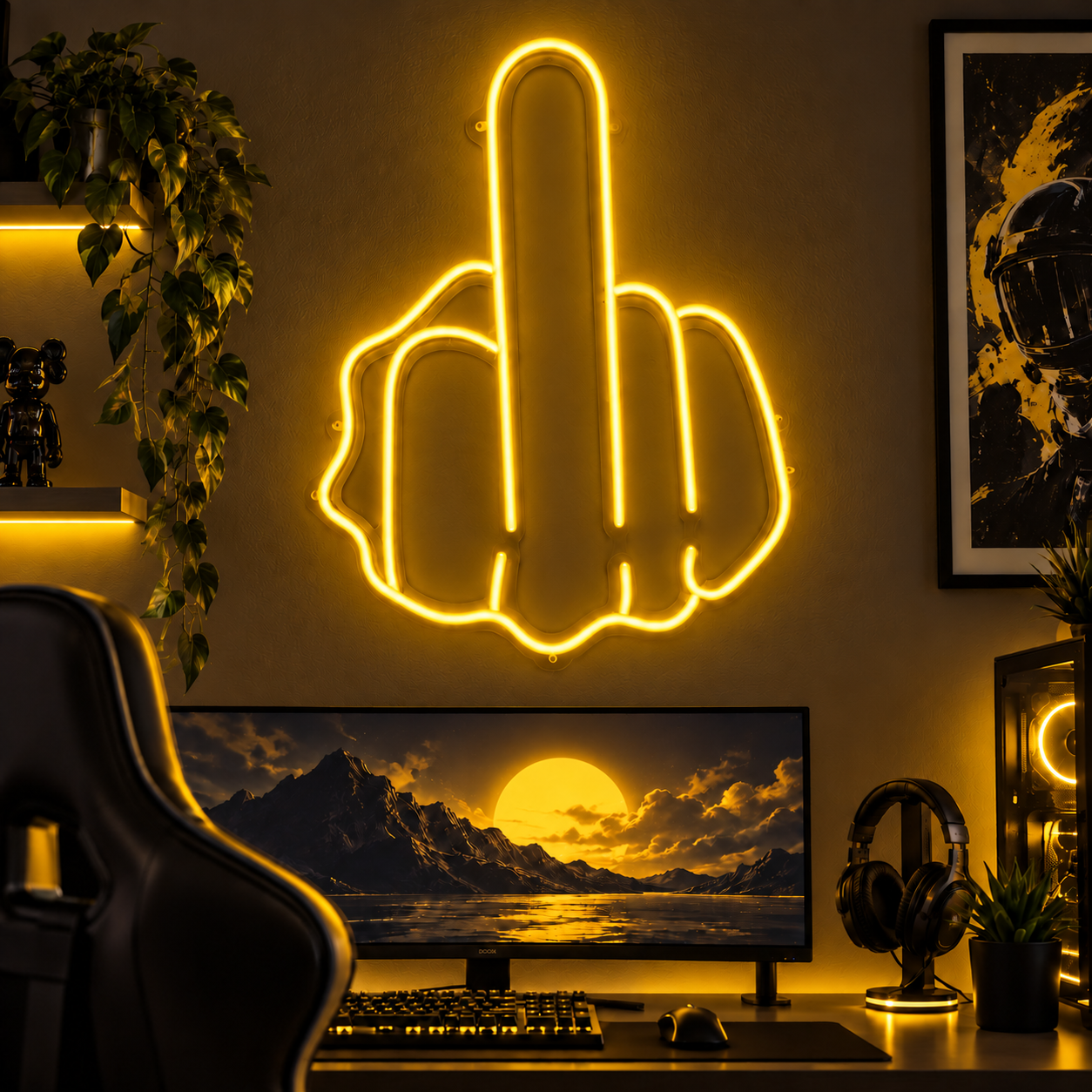 Middle Finger Neon Sign Led Light, Hand Gesture Neon Wall Decor, Funny Edgy Neon Lamp, Gaming Room Decor, Man Cave Wall Art, Street Style Room Sign