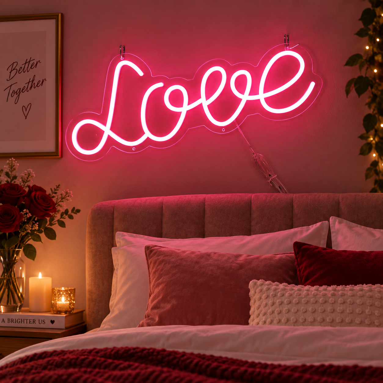 Love Red Neon Sign, Romantic Led Light Sign For Bedroom Wall Decor, Couple Gift, Wedding Anniversary Gift, Love Room Aesthetic Decor