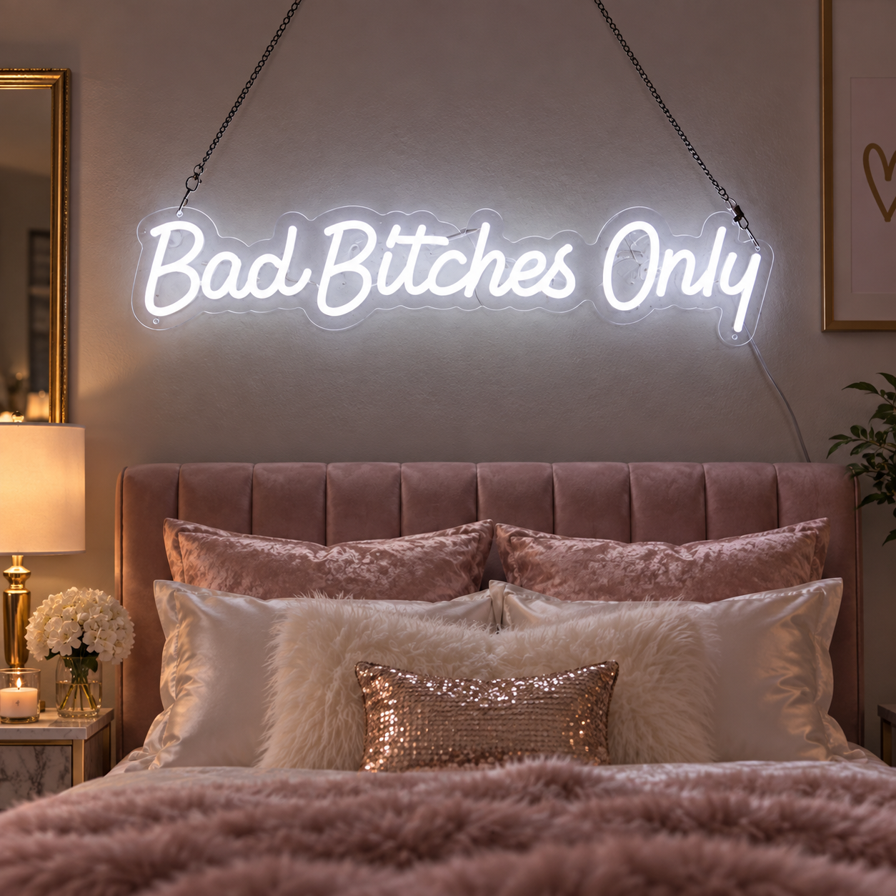Bad Bitches Only Neon Sign, White Led Light Sign For Glam Bedroom Decor, Baddie Room Wall Art, Makeup Room Aesthetic, Girl Gift