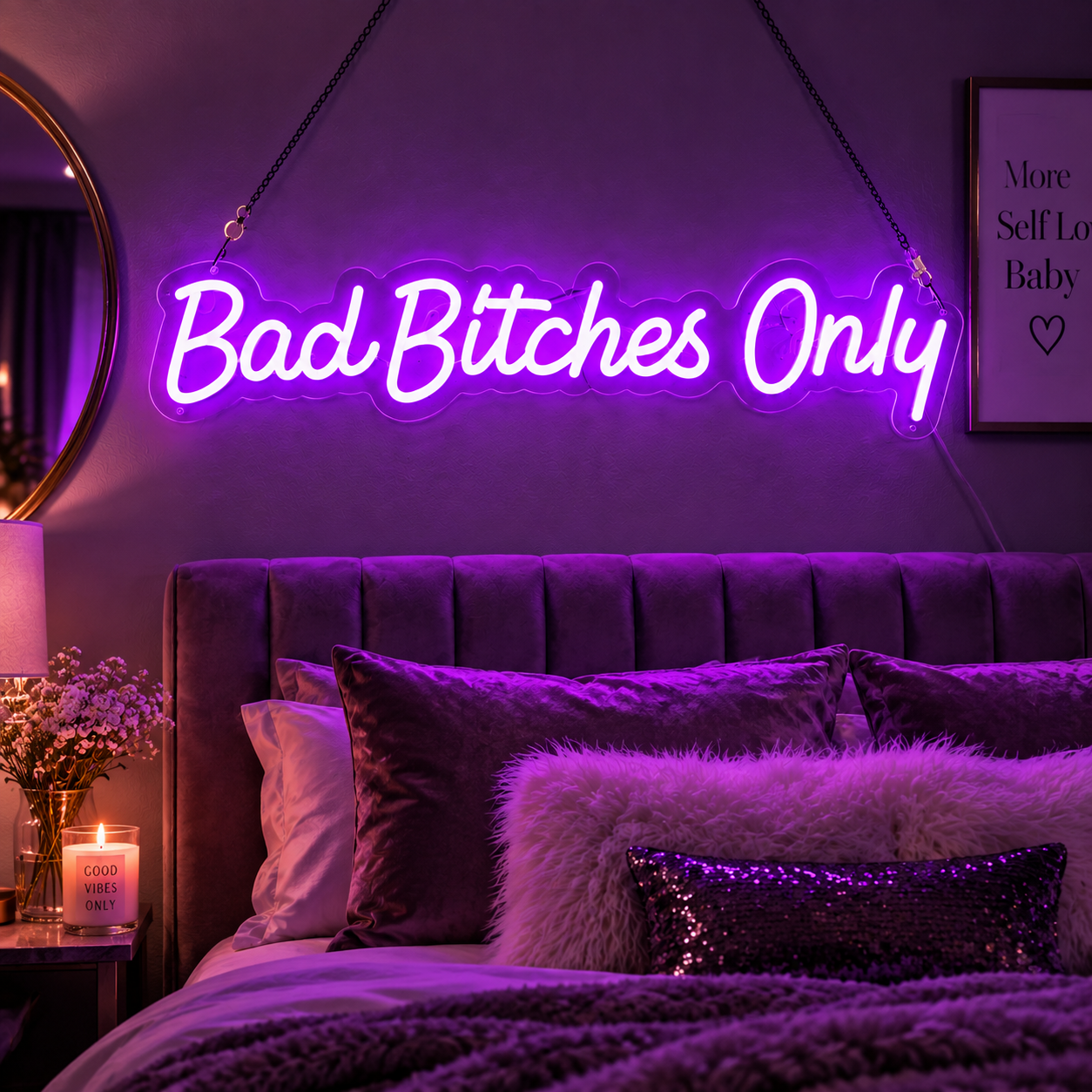 Bad Bitches Only Neon Sign, Purple Led Light Sign For Glam Bedroom Decor, Baddie Room Wall Art, Makeup Room Aesthetic, Girl Gift