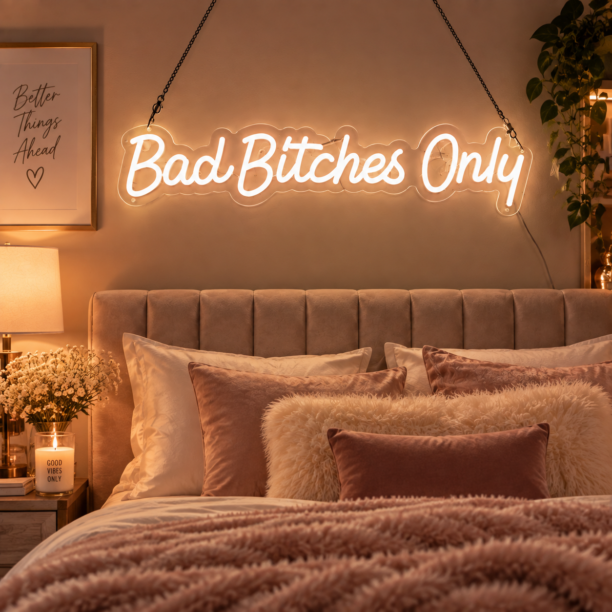 Bad Bitches Only Neon Sign, Warm White Led Light Sign For Glam Bedroom Decor, Baddie Room Wall Art, Makeup Room Aesthetic, Girl Gift