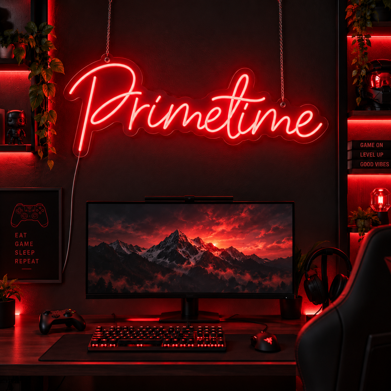 Prime Time Red Neon Sign, Led Wall Light For Gaming Room Decor, Modern Bedroom Aesthetic, Streaming Setup Neon Sign, Gamer Gift