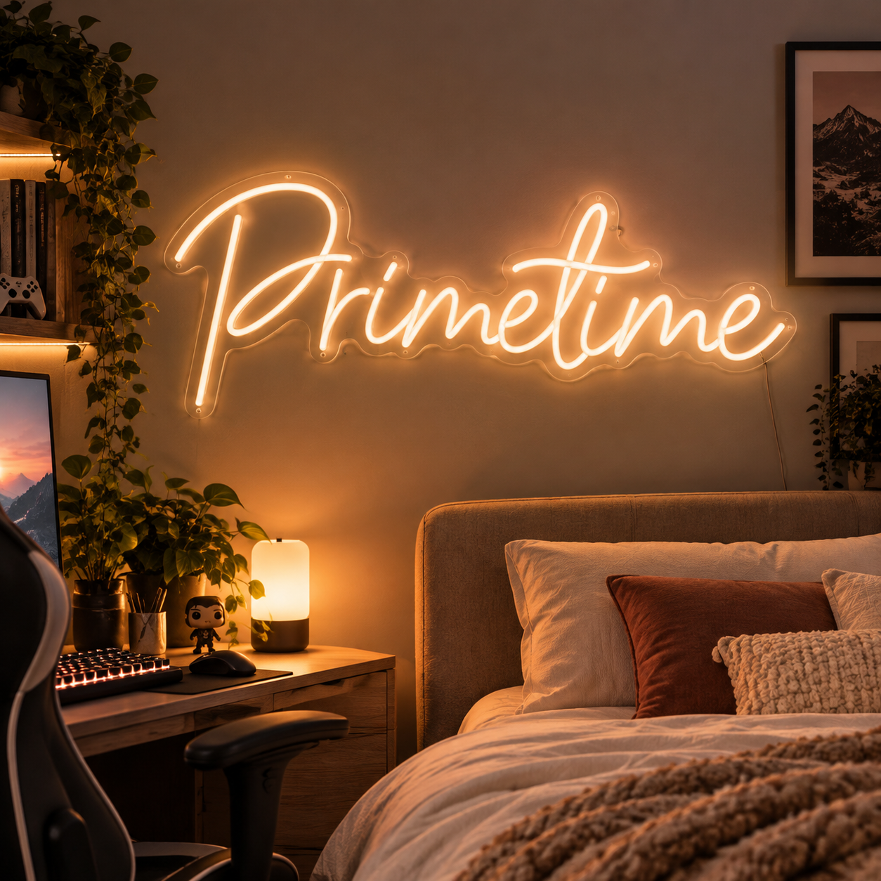 Prime Time Warm White Neon Sign, Led Wall Light For Gaming Room Decor, Modern Bedroom Aesthetic, Streaming Setup Neon Sign, Gamer Gift