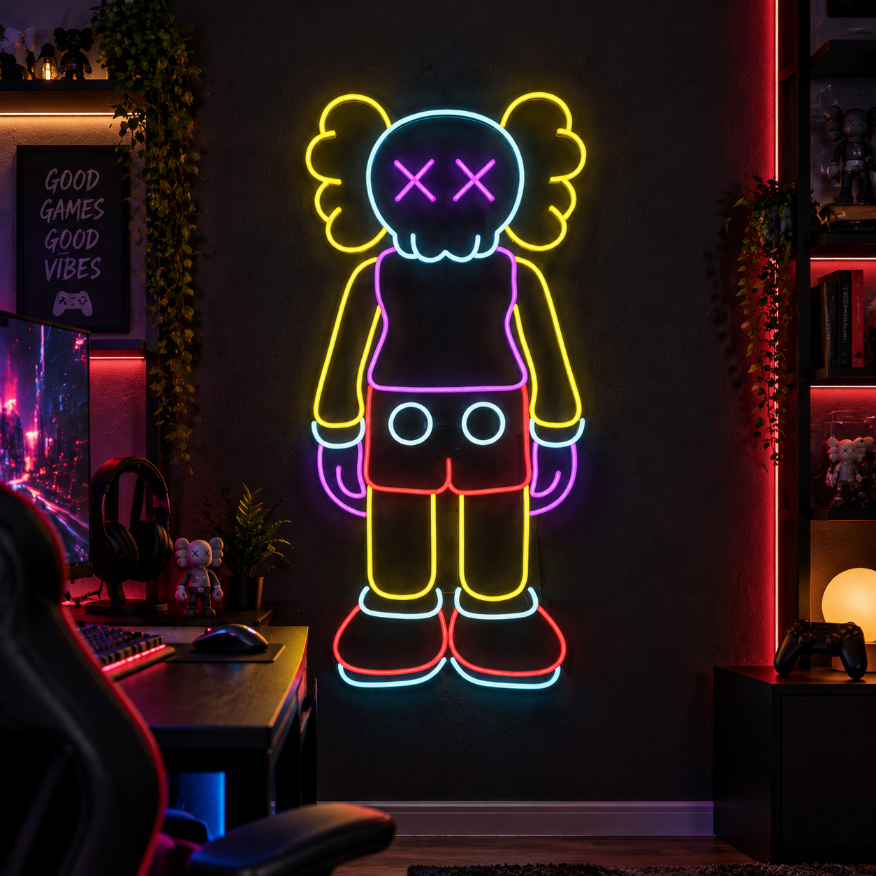 The Kaws Standing Model Neon Sign, Colorful Led Light Wall Decor For Gaming Room, Art Studio, Streetwear Room Aesthetic, Unique Gift