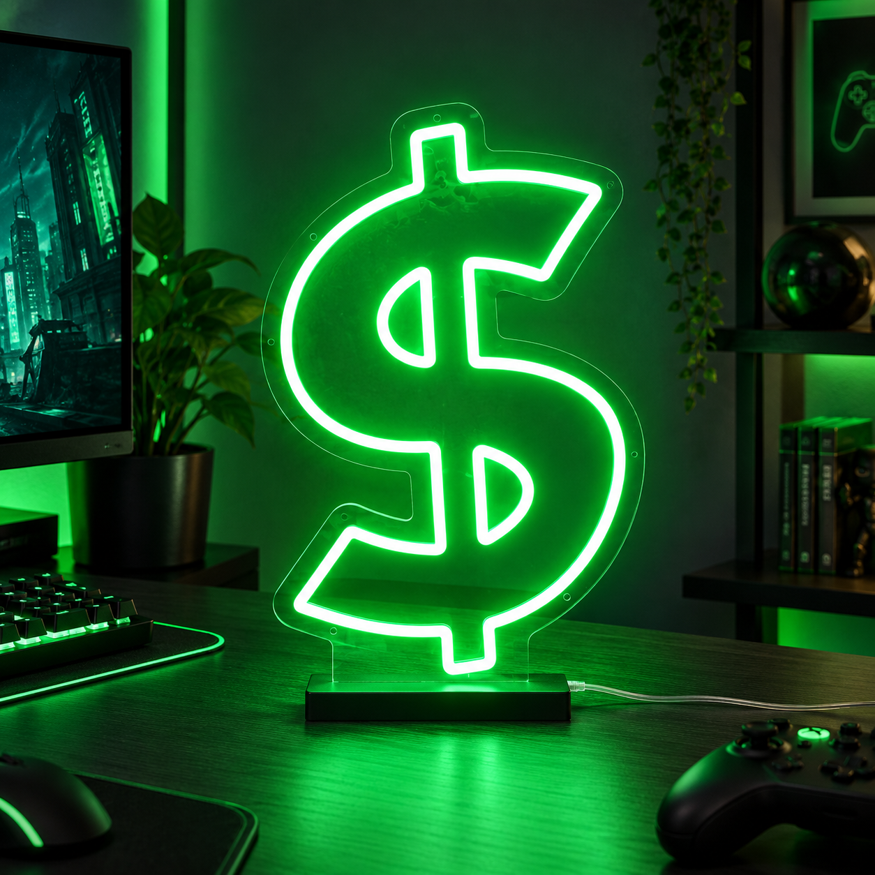 Dollar Sign Green Neon Sign, Money Led Light Wall Decor For Gaming Room, Trading Office, Business Space Aesthetic, Entrepreneur Gift