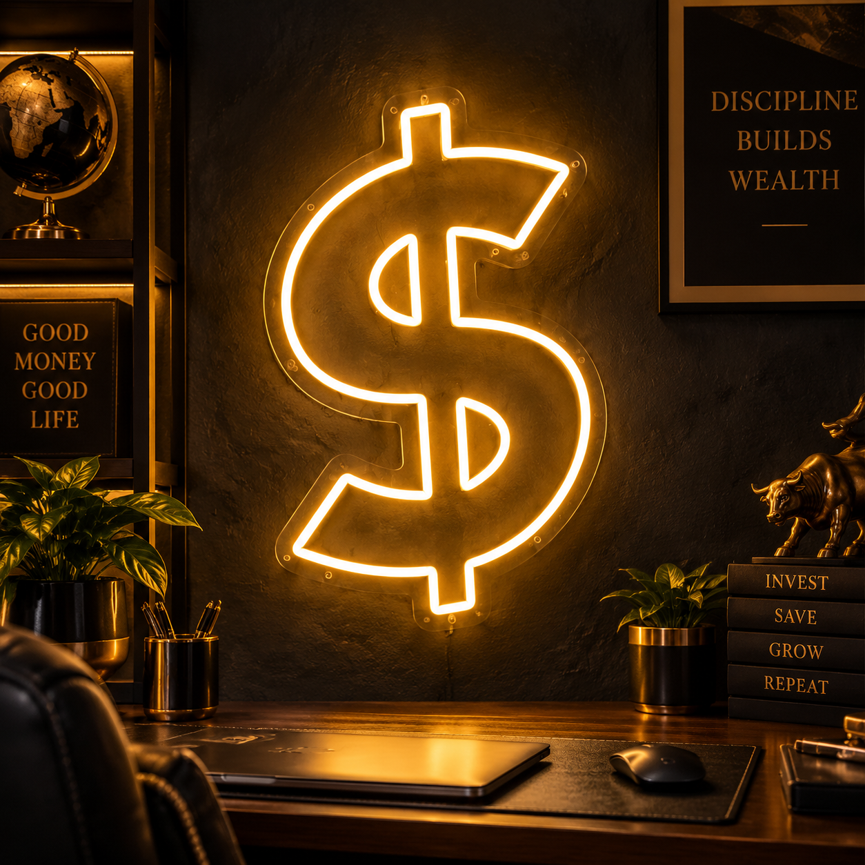 Dollar Sign Gold Neon Sign, Money Led Light Wall Decor For Gaming Room, Trading Office, Business Space Aesthetic, Entrepreneur Gift