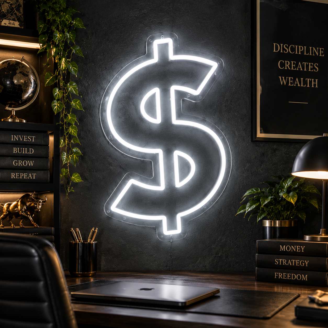 Dollar Sign White Neon Sign, Money Led Light Wall Decor For Gaming Room, Trading Office, Business Space Aesthetic, Entrepreneur Gift