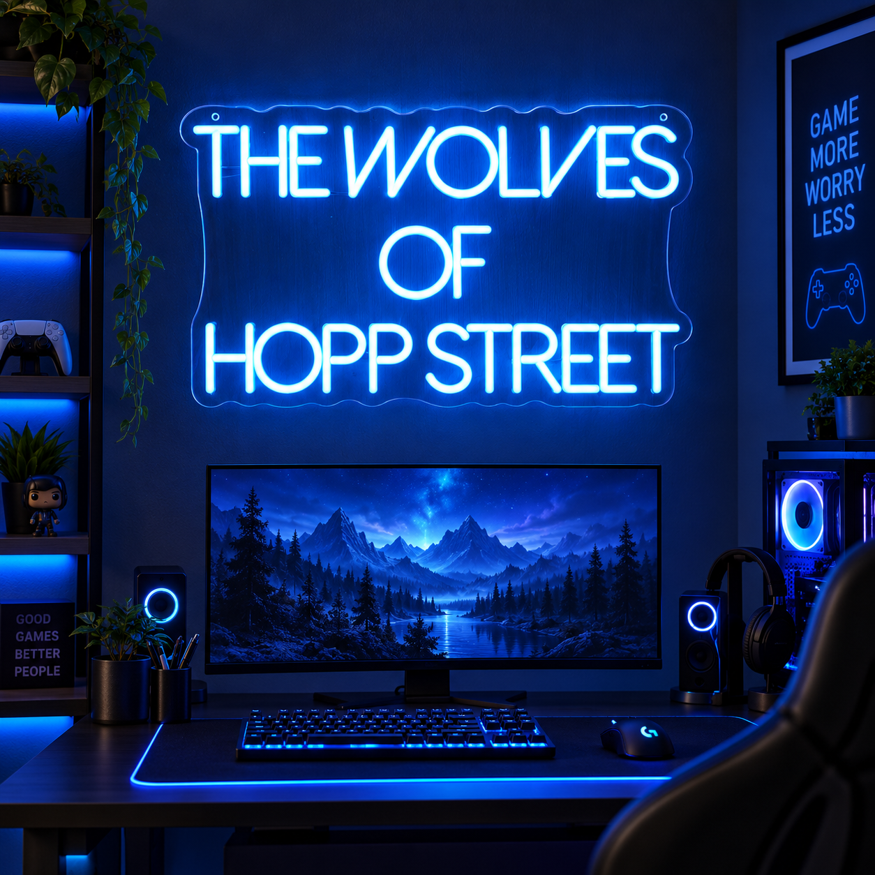 The Wolves Of Hopf Street Neon Sign, Blue Led Light Wall Decor, Gaming Room Aesthetic, Movie Room Decoration, Unique Gift For Fans