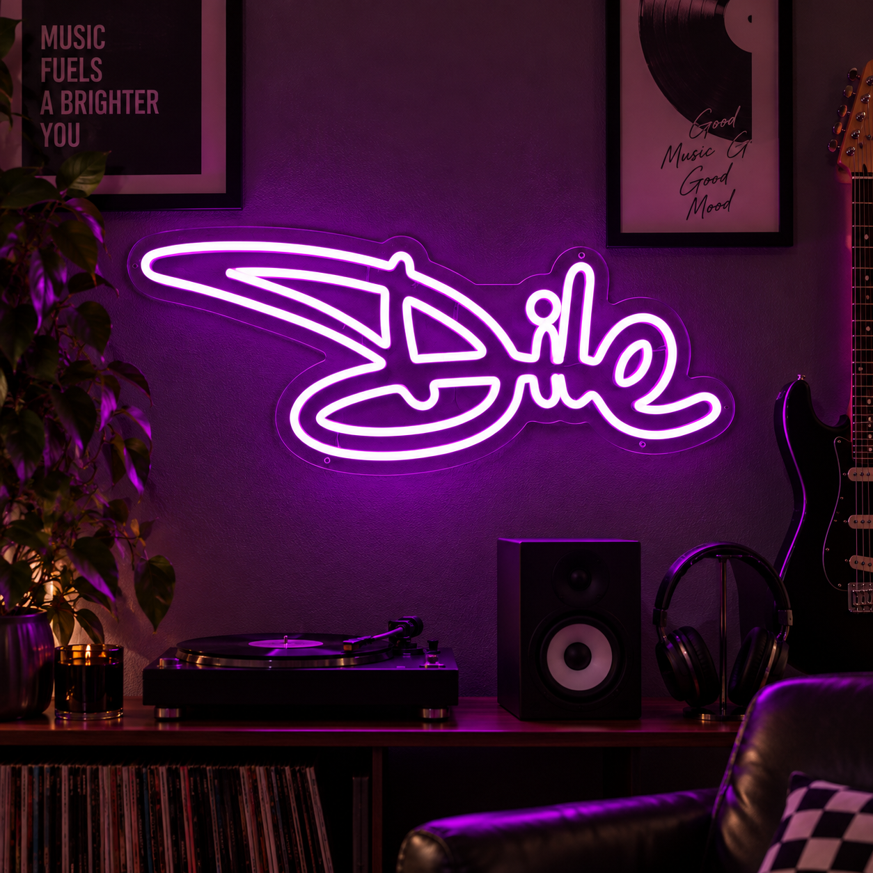 Dile Dark Purple Neon Sign, Led Wall Light For Music Room Decor, Bedroom Aesthetic, Dj Studio Lighting, Modern Lounge Room Gift