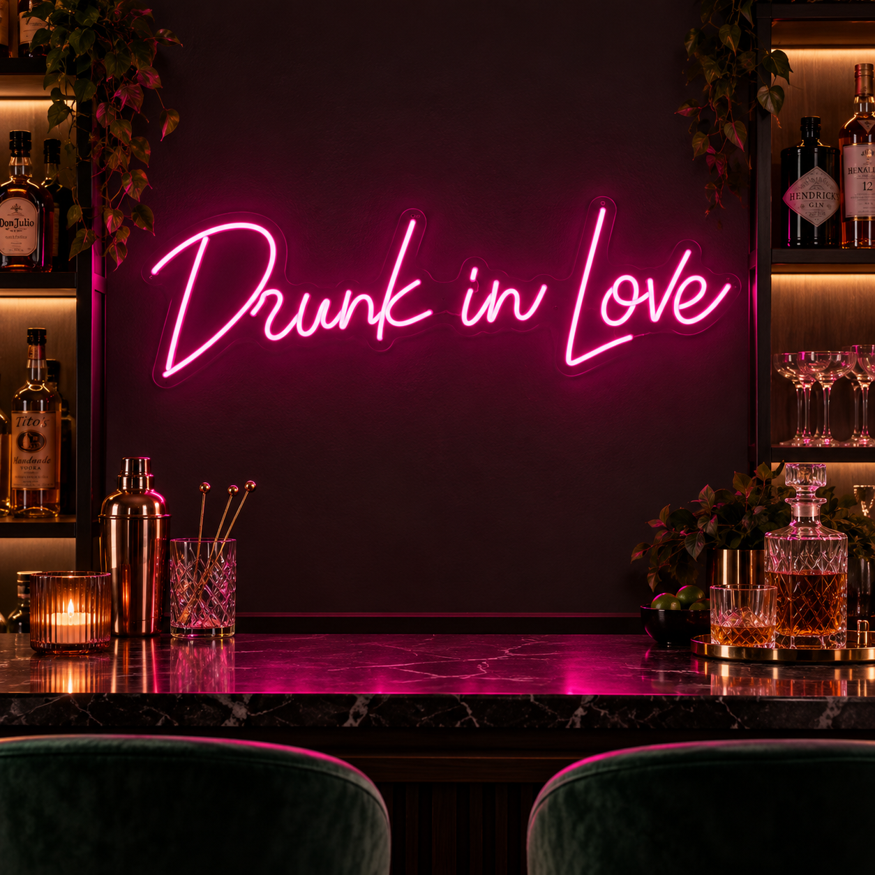 Drunk In Love Pink Neon Sign, Romantic Led Wall Light For Home Bar Decor, Couple Room Aesthetic, Wedding Sign, Anniversary Gift