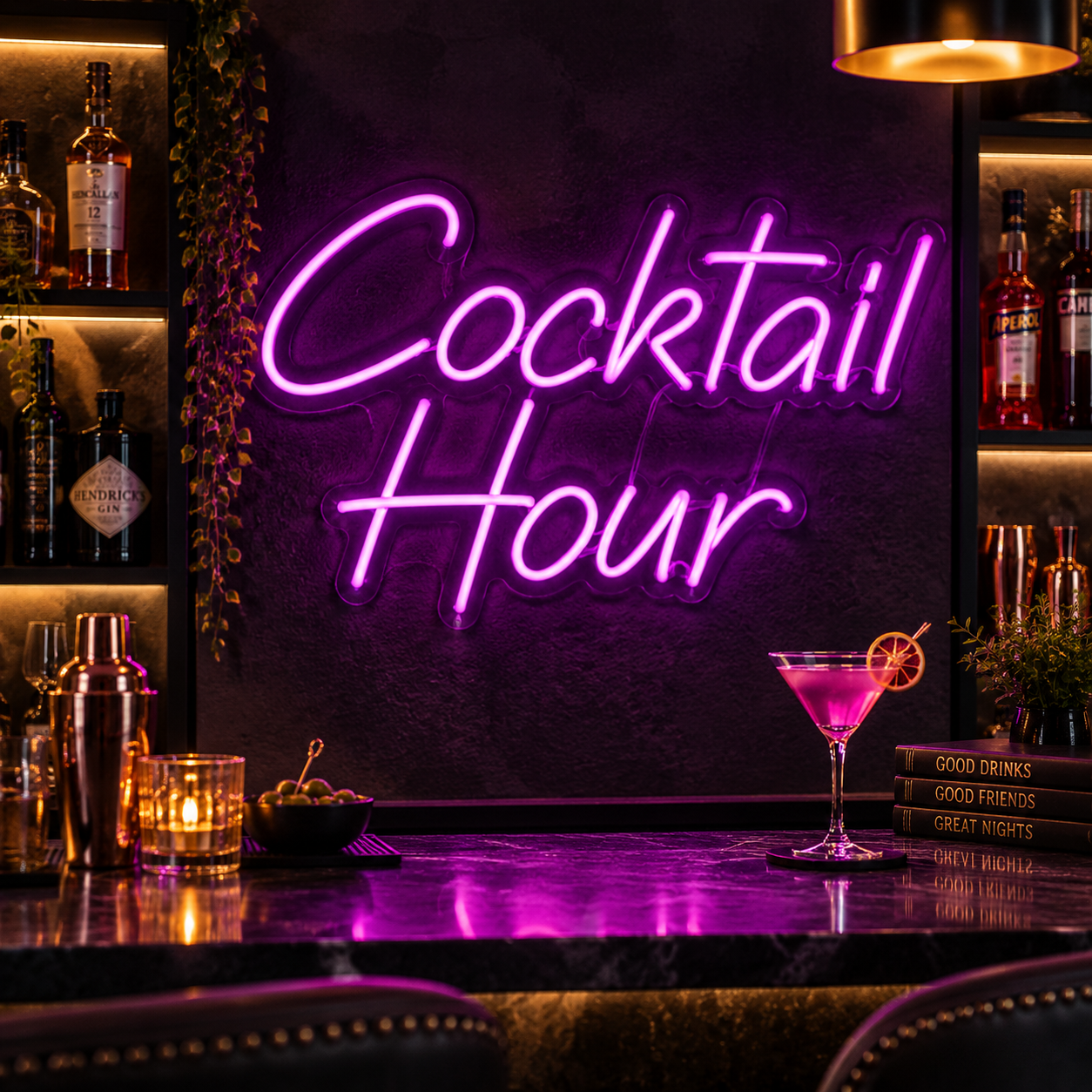 Cocktail Hour Purple Neon Sign, Led Wall Light For Home Bar Decor, Bar Lounge Aesthetic, Party Room Lighting, Cocktail Lover Gift