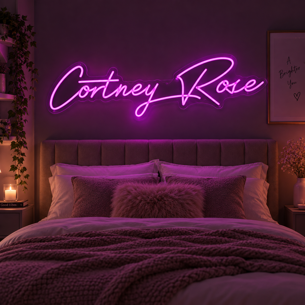 Cortney Rose Pink Neon Sign, Led Light Sign For Bedroom Decor, Personalized Wall Art, Vanity Room Aesthetic, Gift For Her