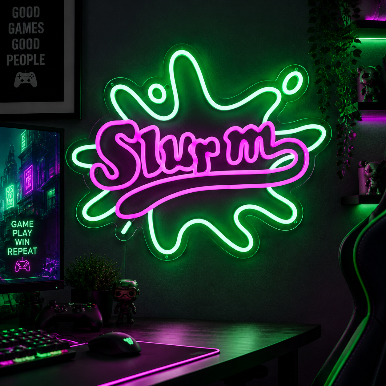Slurm Neon Sign, Green And Pink Led Wall Light For Gaming Room Decor, Sci-Fi Room Aesthetic, Bedroom Wall Art, Unique Gift For Fans
