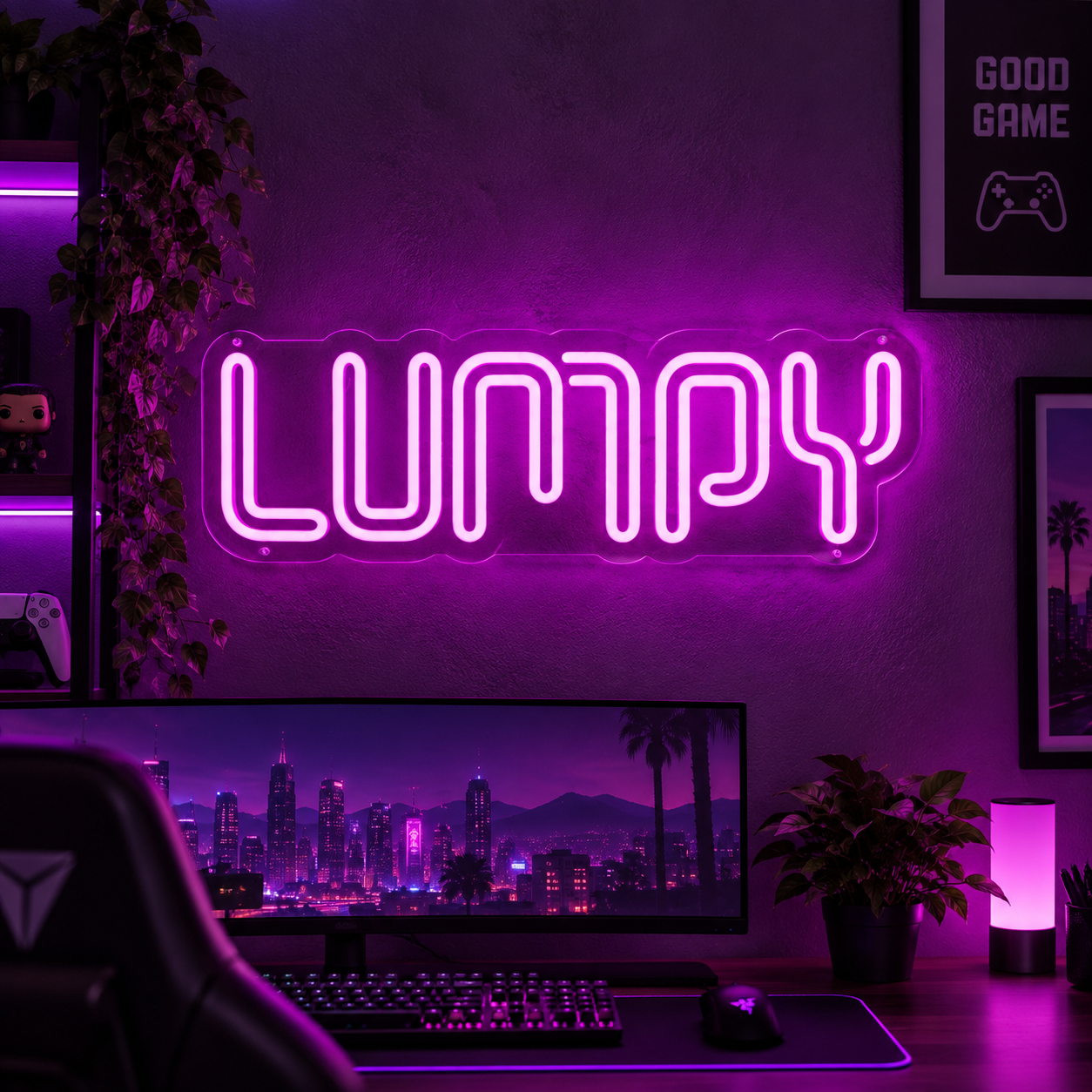 Lumpy Neon Sign, Purple Led Wall Light For Gaming Room Decor, Modern Bedroom Aesthetic, Entertainment Room Lighting, Unique Gift