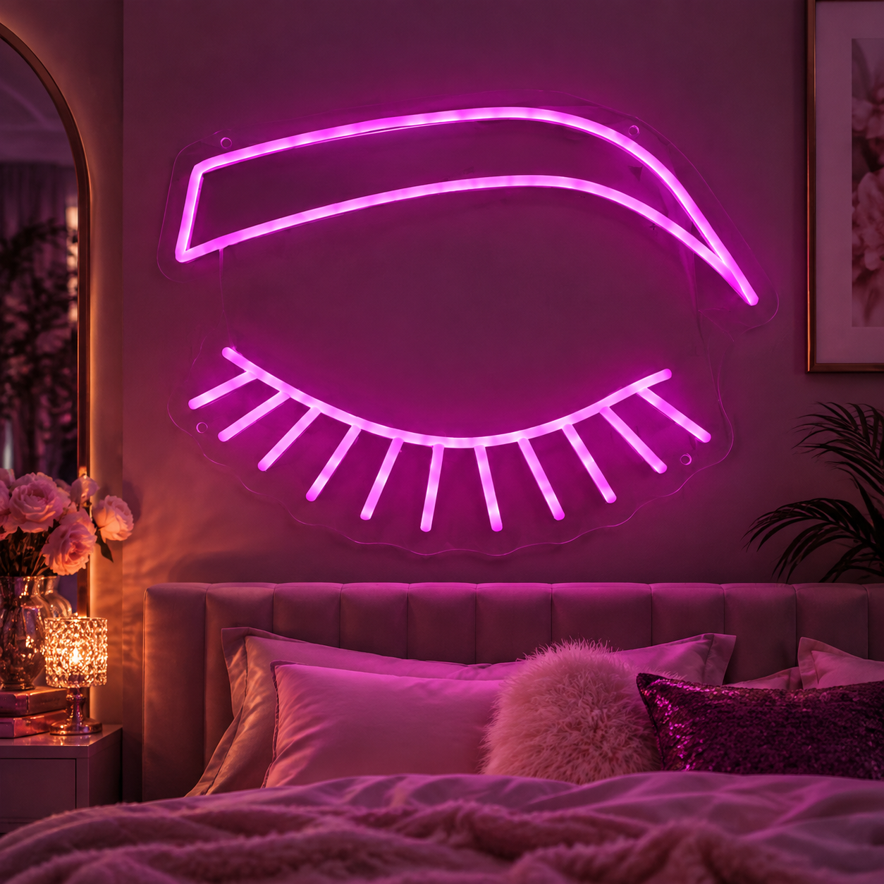 Closed Eyes Neon Sign, Purple Led Wall Light For Glam Bedroom Decor, Eye Shape Wall Art, Vanity Room Aesthetic, Beauty Studio Lighting Gift