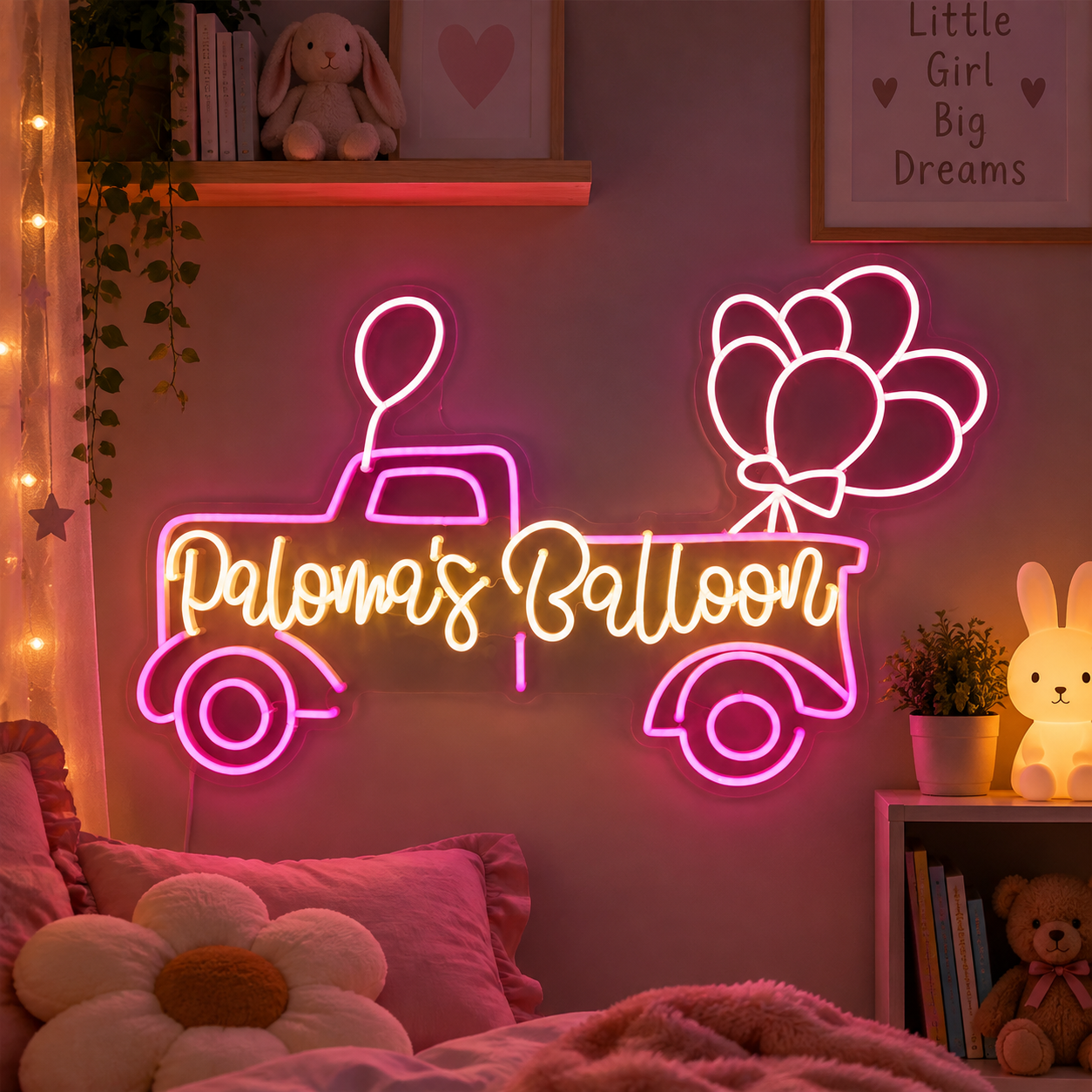 Paloma’S Balloon Car Neon Sign, Custom Name Led Wall Light For Kids Room Decor, Nursery Wall Art, Birthday Party Decoration, Baby Gift